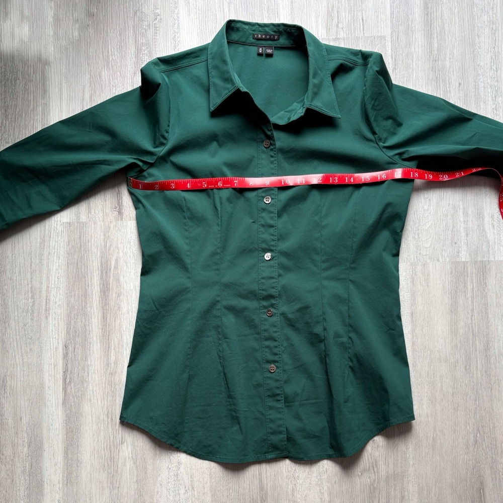 Theory Green Cotton Blend Tailored Button-Up Shirt Size Medium - Picture 10 of 11
